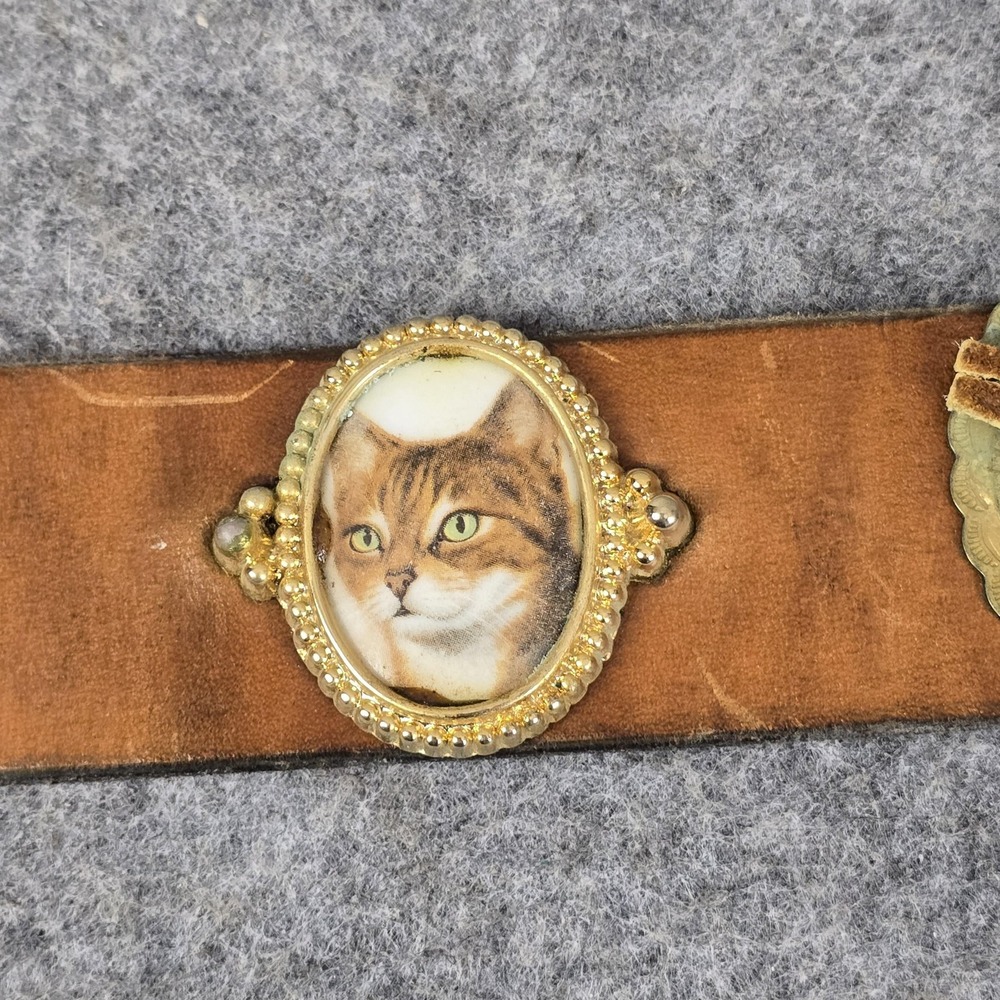 Vintage Jacobs Leather Belt Small Brown Cat Concho No Buckle USA CT 27.5" - Picture 6 of 16